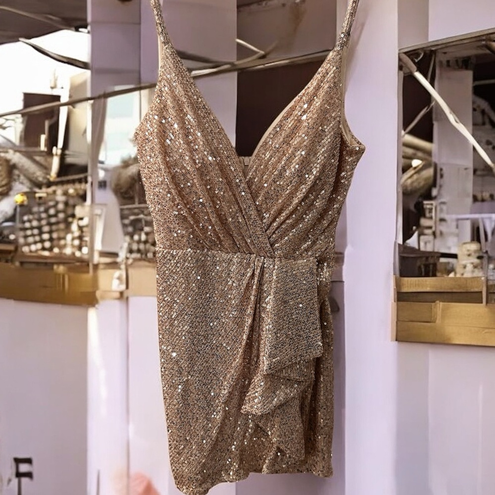 Grace Asymmetrical Sequin Dress in Gold